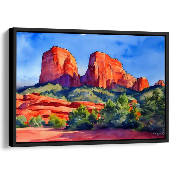 Canyon Hues Mirage: Serene Sedona Landscape Watercolor Painting