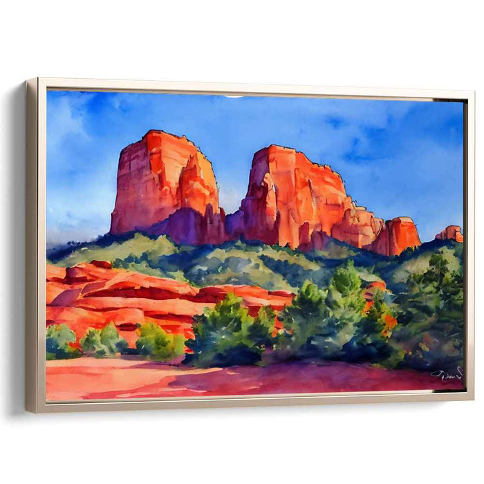 Canyon Hues Mirage: Serene Sedona Landscape Watercolor Painting