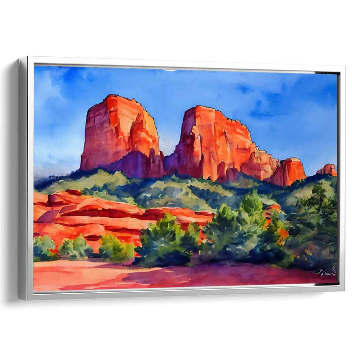 Canyon Hues Mirage: Serene Sedona Landscape Watercolor Painting