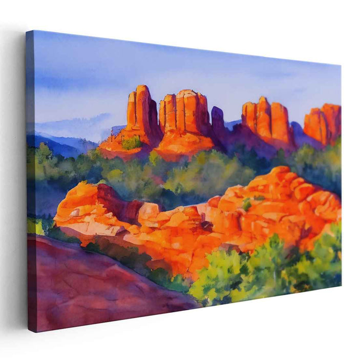 Crimson Canyon Epiphany: Vibrant Red Rock Landscape Canvas Art Print