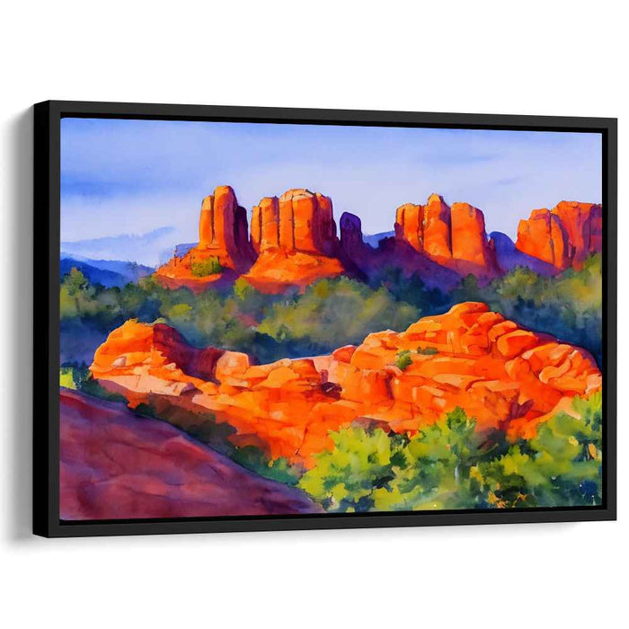 Crimson Canyon Epiphany: Vibrant Red Rock Landscape Canvas Art Print