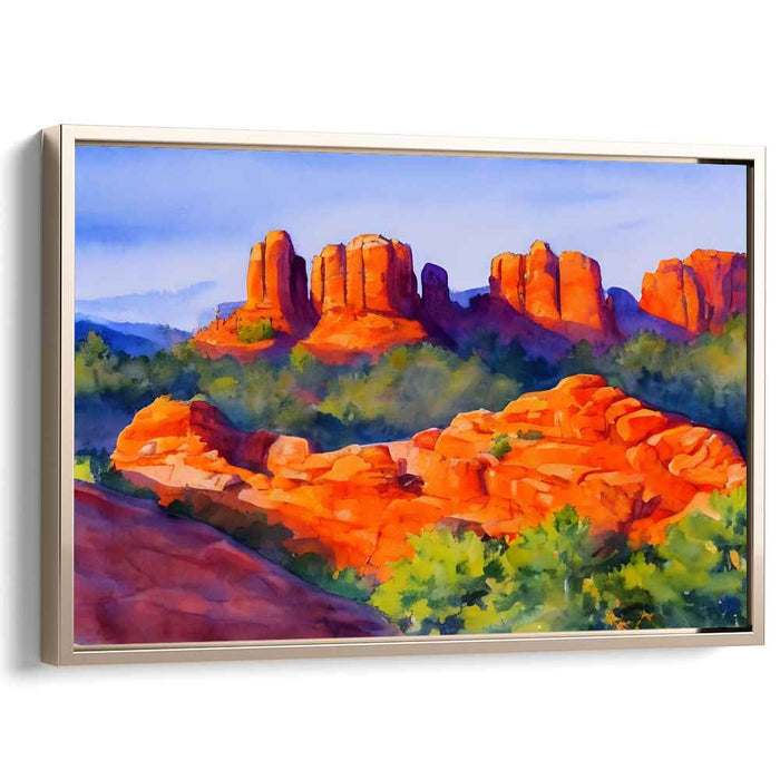 Crimson Canyon Epiphany: Vibrant Red Rock Landscape Canvas Art Print