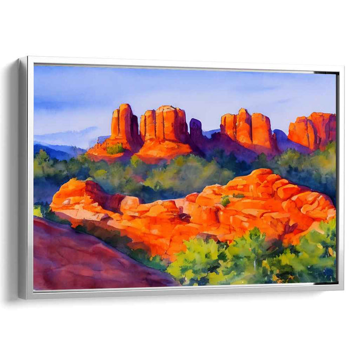 Crimson Canyon Epiphany: Vibrant Red Rock Landscape Canvas Art Print