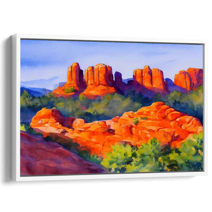Crimson Canyon Epiphany: Vibrant Red Rock Landscape Canvas Art Print