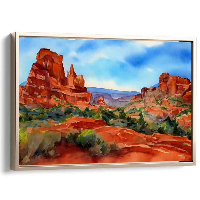 Aqueous Enchantment: Vibrant Watercolor Landscape Canvas Art Print