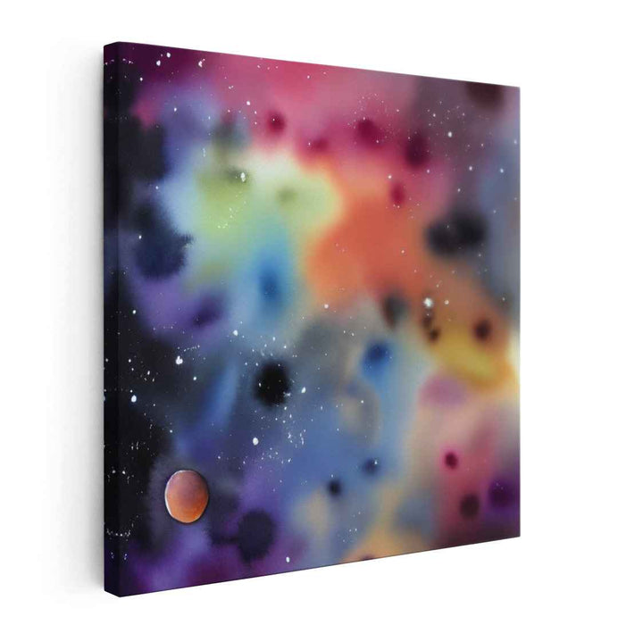 Cosmic Orbits: Abstract Nebula and Planet Canvas Art Print