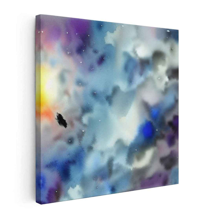 Starry Dreamscape Delight: Watercolor Night Sky Canvas Art Print