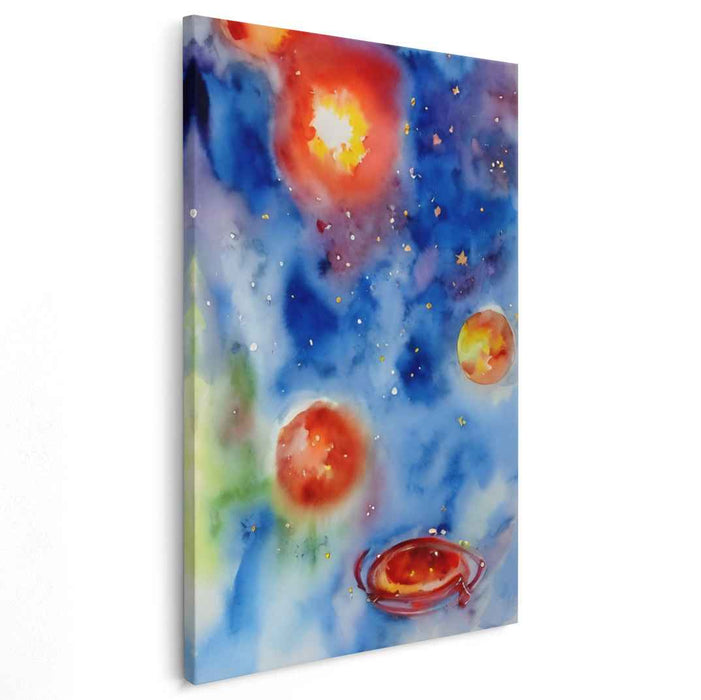 Spectrum Vortex Fusion: Fiery Planets in Watercolor Cosmos Art Print