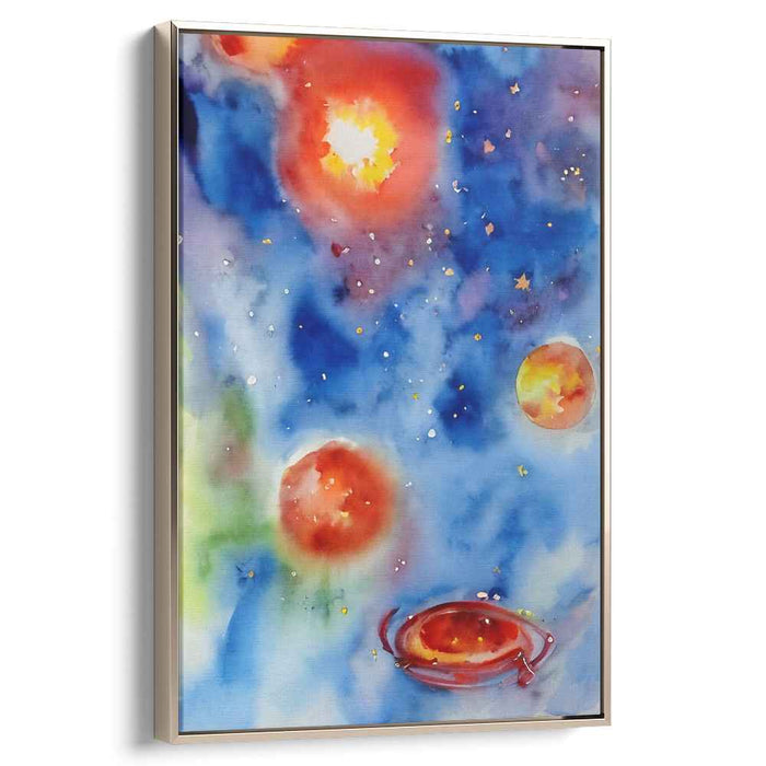 Spectrum Vortex Fusion: Fiery Planets in Watercolor Cosmos Art Print