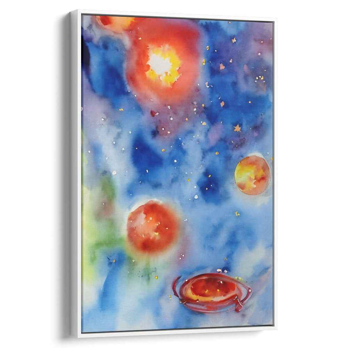 Spectrum Vortex Fusion: Fiery Planets in Watercolor Cosmos Art Print