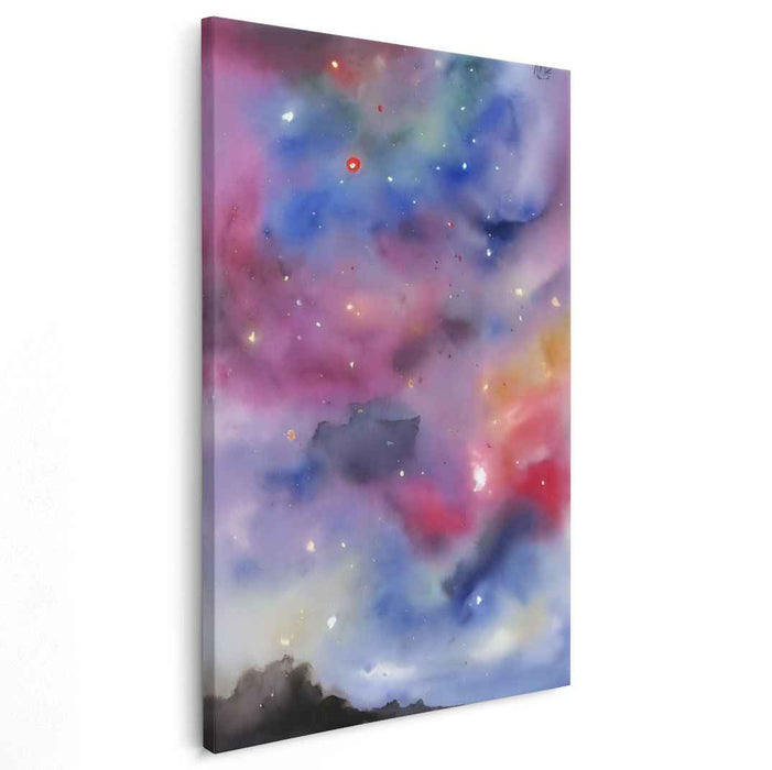 Cosmic Waterdance: A Watercolor Nebula Canvas Art