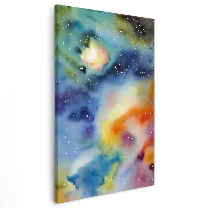 Cosmic Waves Dance Away: Abstract Nebula Watercolor Canvas Art Print