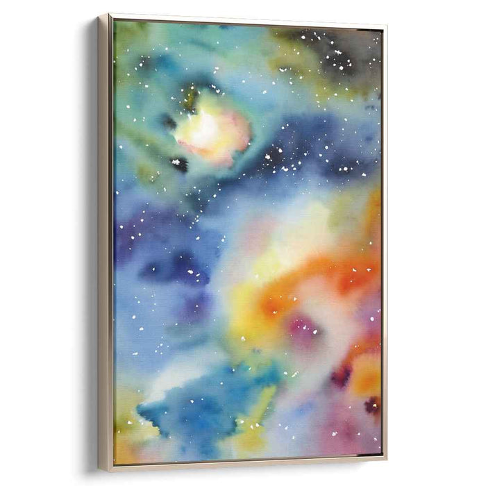 Cosmic Waves Dance Away: Abstract Nebula Watercolor Canvas Art Print