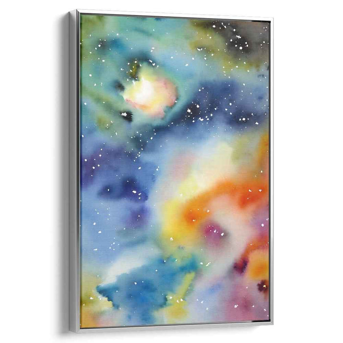 Cosmic Waves Dance Away: Abstract Nebula Watercolor Canvas Art Print