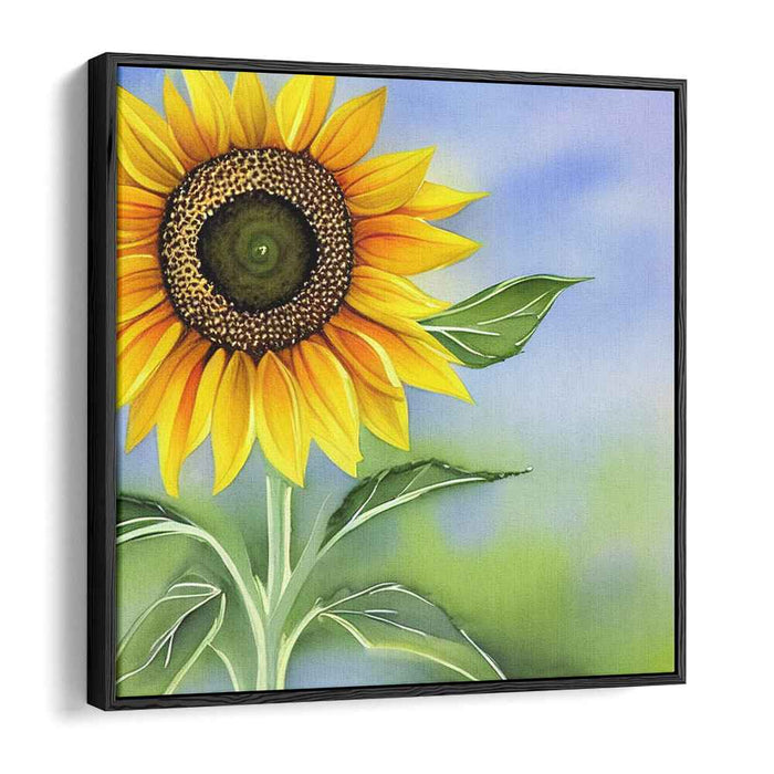 Limelight Horizon: Vibrant Yellow Bloom Against Blue Sky Canvas Art Print