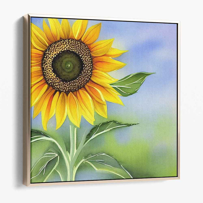 Limelight Horizon: Vibrant Yellow Bloom Against Blue Sky Canvas Art Print
