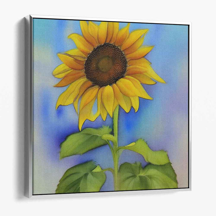 Golden Sunlit Tranquility: Nature's Golden Blossom on Tranquil Blue Canvas