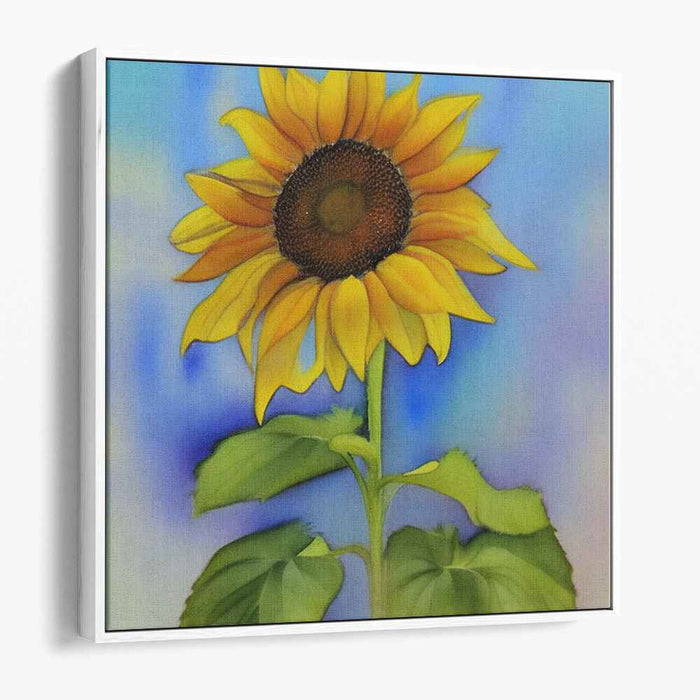 Golden Sunlit Tranquility: Nature's Golden Blossom on Tranquil Blue Canvas