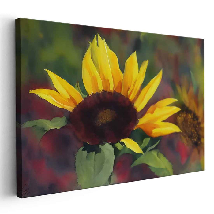 Sunburst Surrender: Sunflower Watercolor Canvas Art Print