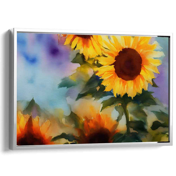 Sunburst Blooms On Canvas: Watercolor Sunflower Canvas Art Print
