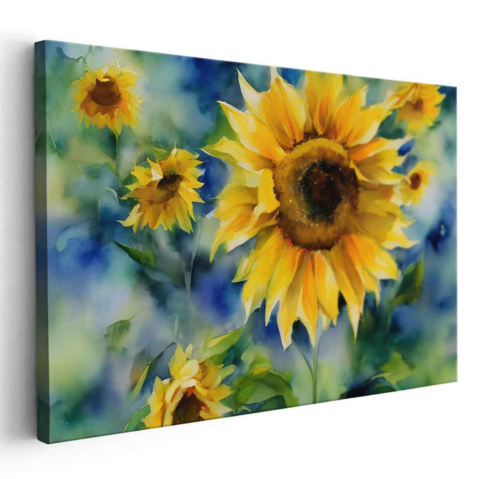 Sunflower Spectra: Vibrant Watercolor Sunflower Canvas Art Print