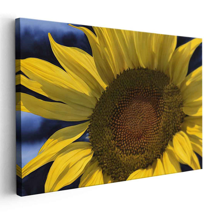 Moody Sunflower Dance: Vibrant Sunflower Against Moody Sky Canvas Art Print