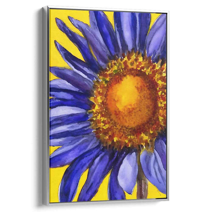 Blossom's Delightful Dance: Vibrant Blue and Yellow Watercolor Botanical Art Print