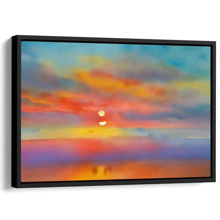 Dreamy Double Sunset: Impressionist Watercolor Landscape Canvas Art Print