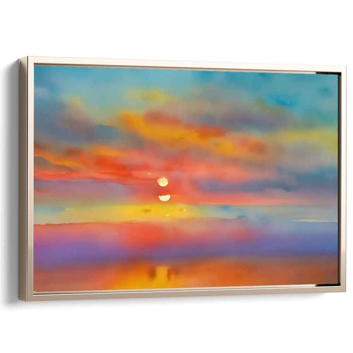 Dreamy Double Sunset: Impressionist Watercolor Landscape Canvas Art Print