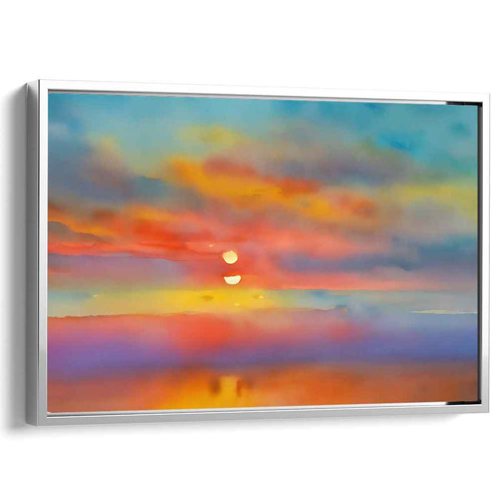 Dreamy Double Sunset: Impressionist Watercolor Landscape Canvas Art Print