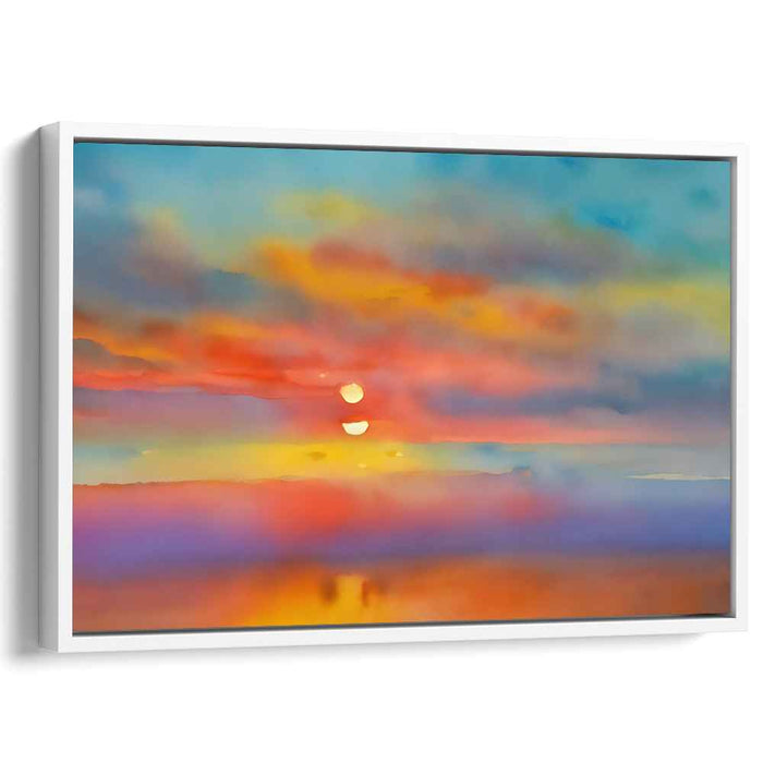 Dreamy Double Sunset: Impressionist Watercolor Landscape Canvas Art Print
