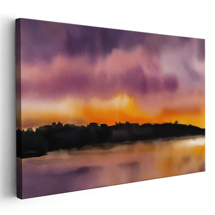 Twilight Waterside Serenity: Captivating Lakeside Evening Canvas Art Print