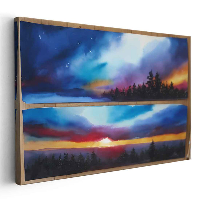 Dusk in Woodland Valley: Panoramic Forest Sunset Canvas Art Print