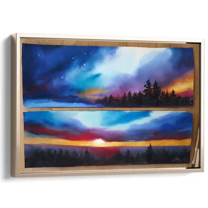 Dusk in Woodland Valley: Panoramic Forest Sunset Canvas Art Print