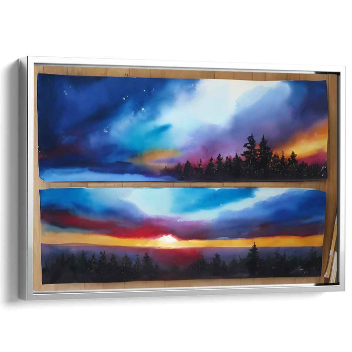 Dusk in Woodland Valley: Panoramic Forest Sunset Canvas Art Print