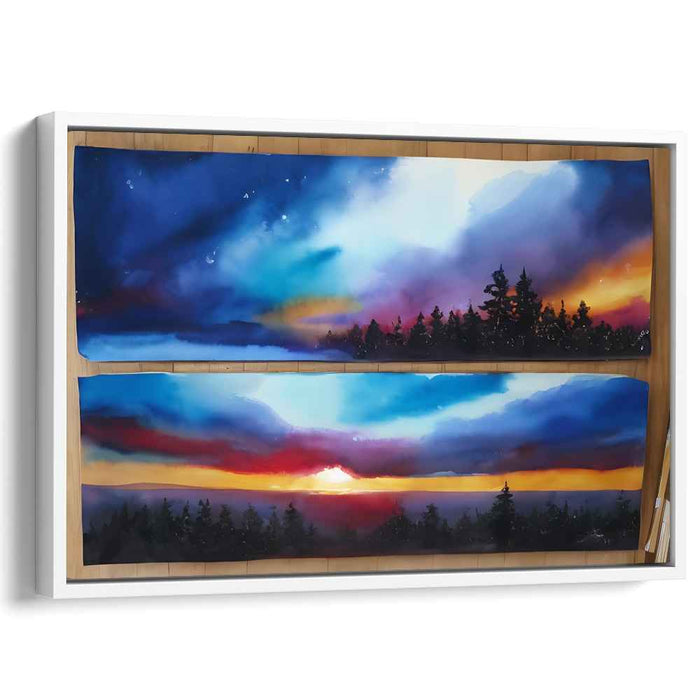 Dusk in Woodland Valley: Panoramic Forest Sunset Canvas Art Print