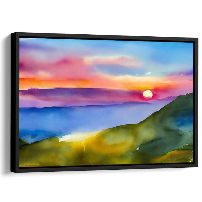 Misty Horizon Skies: Luminous Landscape Watercolor Canvas Art