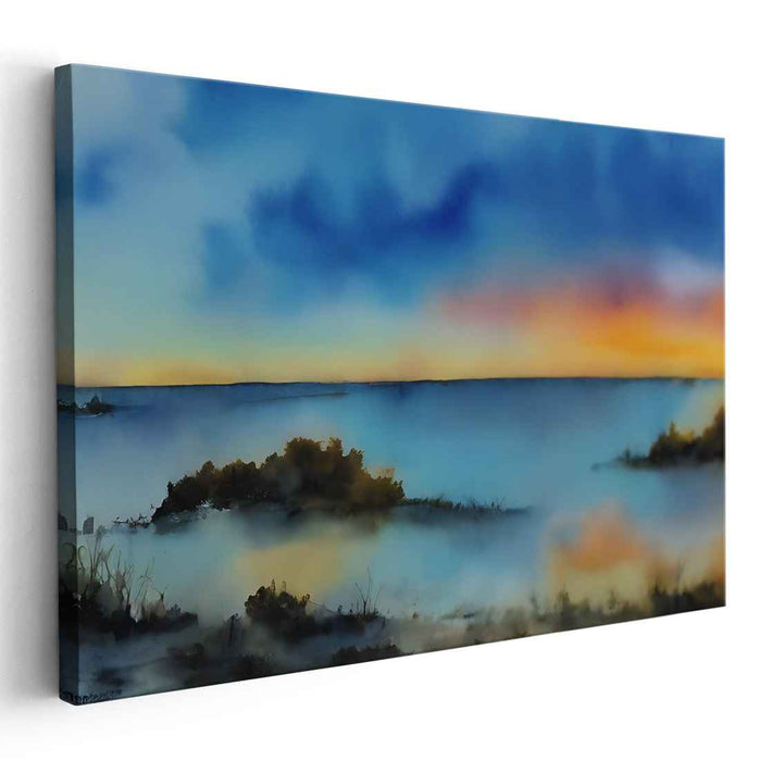 Dawn's Tranquil Waters: Serene Seascape at Dawn Canvas Art Print