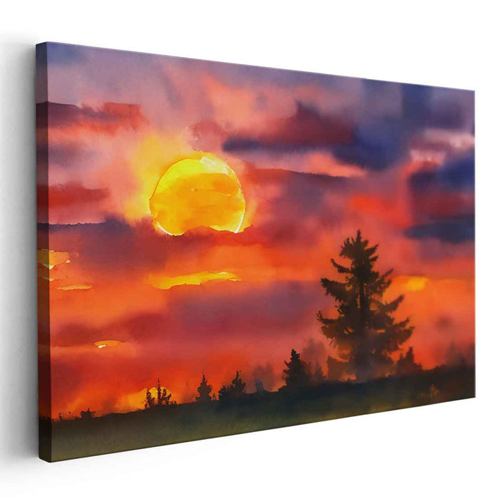 Crimson Sunset: A Watercolor Symphony