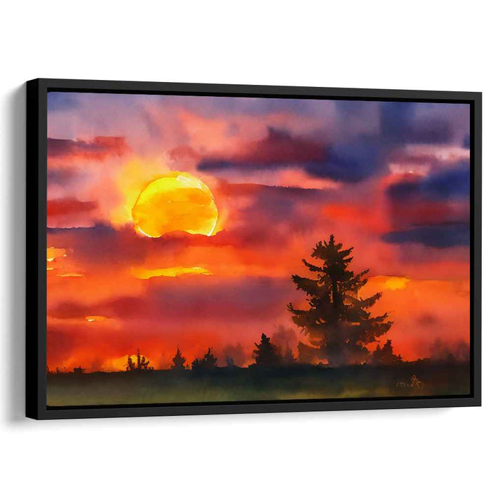 Crimson Sunset: A Watercolor Symphony