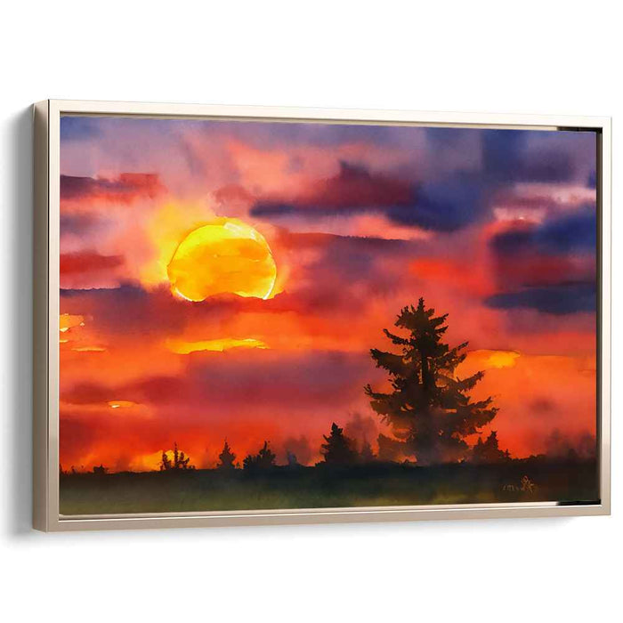 Crimson Sunset: A Watercolor Symphony