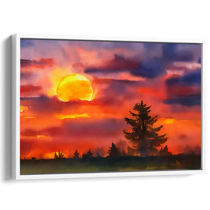 Crimson Sunset: A Watercolor Symphony