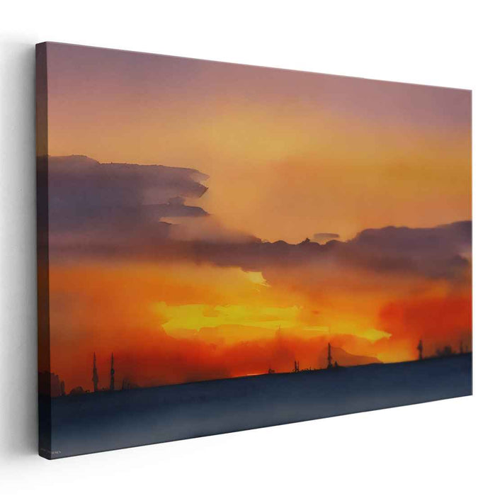 Misty Horizon Whispers: Watercolor Landscape Canvas Art Print