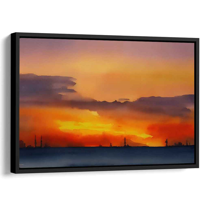 Misty Horizon Whispers: Watercolor Landscape Canvas Art Print