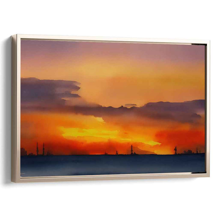 Misty Horizon Whispers: Watercolor Landscape Canvas Art Print