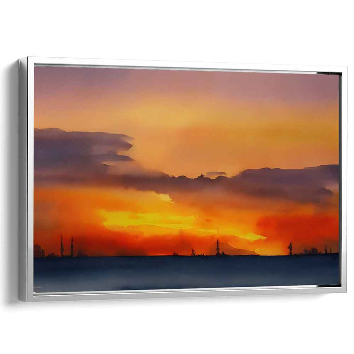 Misty Horizon Whispers: Watercolor Landscape Canvas Art Print
