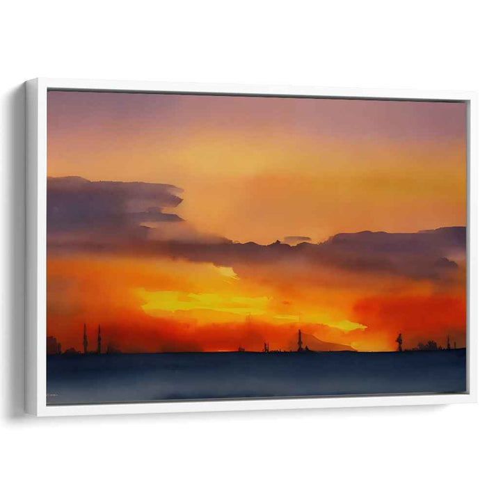 Misty Horizon Whispers: Watercolor Landscape Canvas Art Print