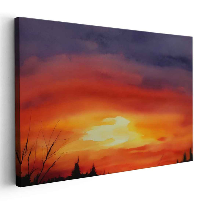 Aqua Brushstrokes Horizon: Watercolor Landscape Canvas Art Print