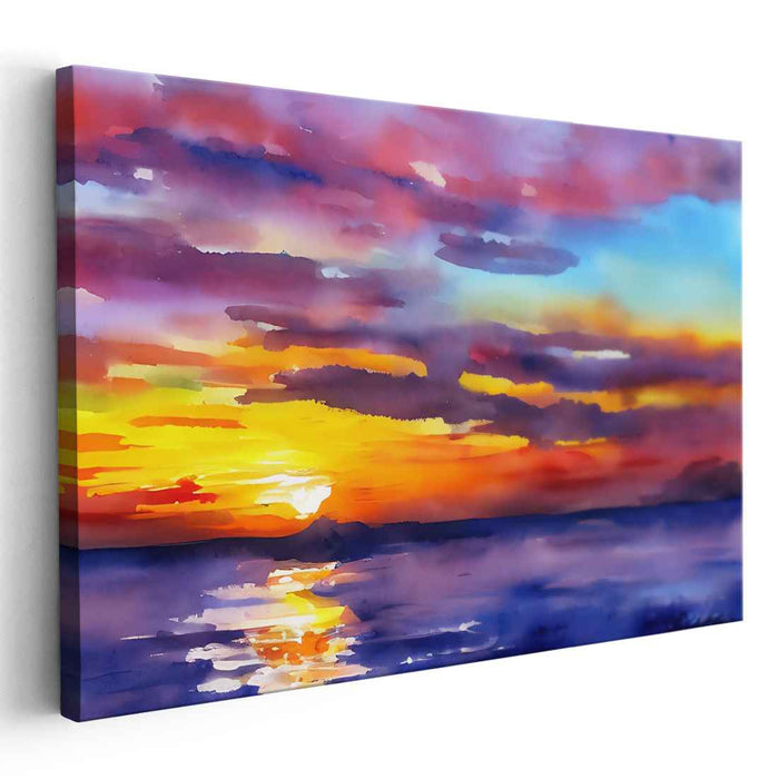 Tranquil Sunset Over the Ocean: Impressionist Seascape Canvas Art Print