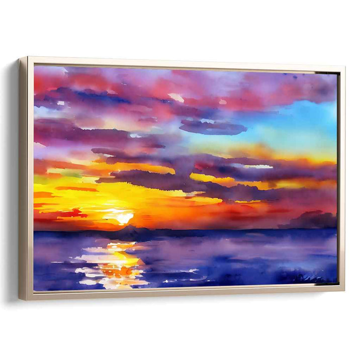 Tranquil Sunset Over the Ocean: Impressionist Seascape Canvas Art Print